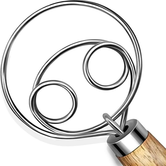13 Inch Danish Dough Whisk Stainless Steel Hook with Long Wooden Handle – Essential Dough Whisk & Sourdough Bread Baking Supplies for Mixing, Whisking & Baking Pizza Dough - Sourdough Tools