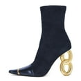 thumbnail image 2 of FSJ Women Classic Square Closed Toe Ankle Boots Gold Metal Chain High Heel Cap Toe Side Zipper Mid Calf Short Booties Sexy Dress Shoes Size 10.5 Blue, 2 of 4