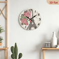 thumbnail image 5 of 2D Flat 1pc 10Inch Elegant Parisian Eiffel Tower Wall Clock with Red Rose Accents, Silent Movement, Round Wooden Clock, Battery Powered with AA Battery (Not Included), Digital Display, 5 of 7