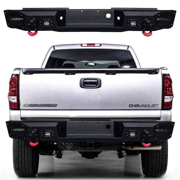 Vijay For 1999-2006 Chevrolet Silverado 1500 and 1999-2006 GMC Sierra 1500 Steel Black Rear Bumper with LED Lights and D-Rings