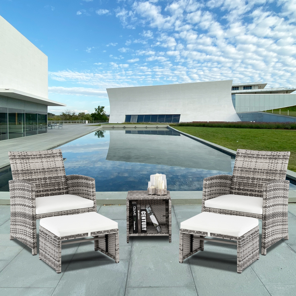 Outdoor Garden Sectional Patio Conversation Set, SEGMART 5 Piece Rattan Furniture with 2 Ottomans, Resistant PE Wicker Family Dining Set w/Removable Cushions for Backyards, Gardens, 406lbs, S6047 - image 4 of 10