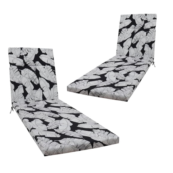 2 Pcs Set Outdoor Chaise Lounge Chair Cushions - Comfortable Patio Seat Cushions for Lawn, Pool & Beach, 75" x 22.8" x 2" (Black/Leaf)
