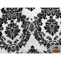 Satin Velvet Prints Fabric EMPIRE DAMASK WHITE / 52" Wide / Sold by the yard