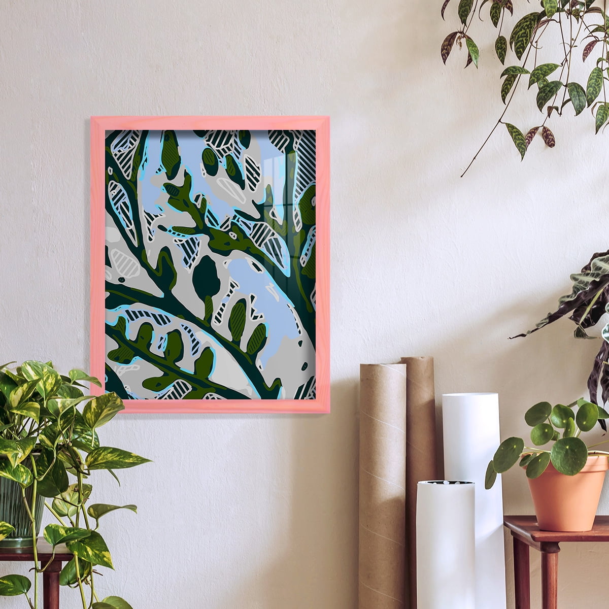 Abstract Tree Limbs II -Framed Print w/glass-Sunset Pink