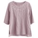 thumbnail image 1 of Camisetas de Cuello en V de Manga Corta para las Mujeres Lino Bordado 3/4 Manga Vintage Cuello Redondo Blusa, Suelto-Ajuste Casual Túnica Camiseta, 1 of 7