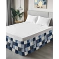 thumbnail image 4 of Abstract Splicing Bed Skirt California King Size 18" Drop Retro Blue White Watercolor Ruffled Wrap Around Bed Skirts Adjustable Elastic Bedskirt Dust Ruffle for California King Size Bed, 4 of 7
