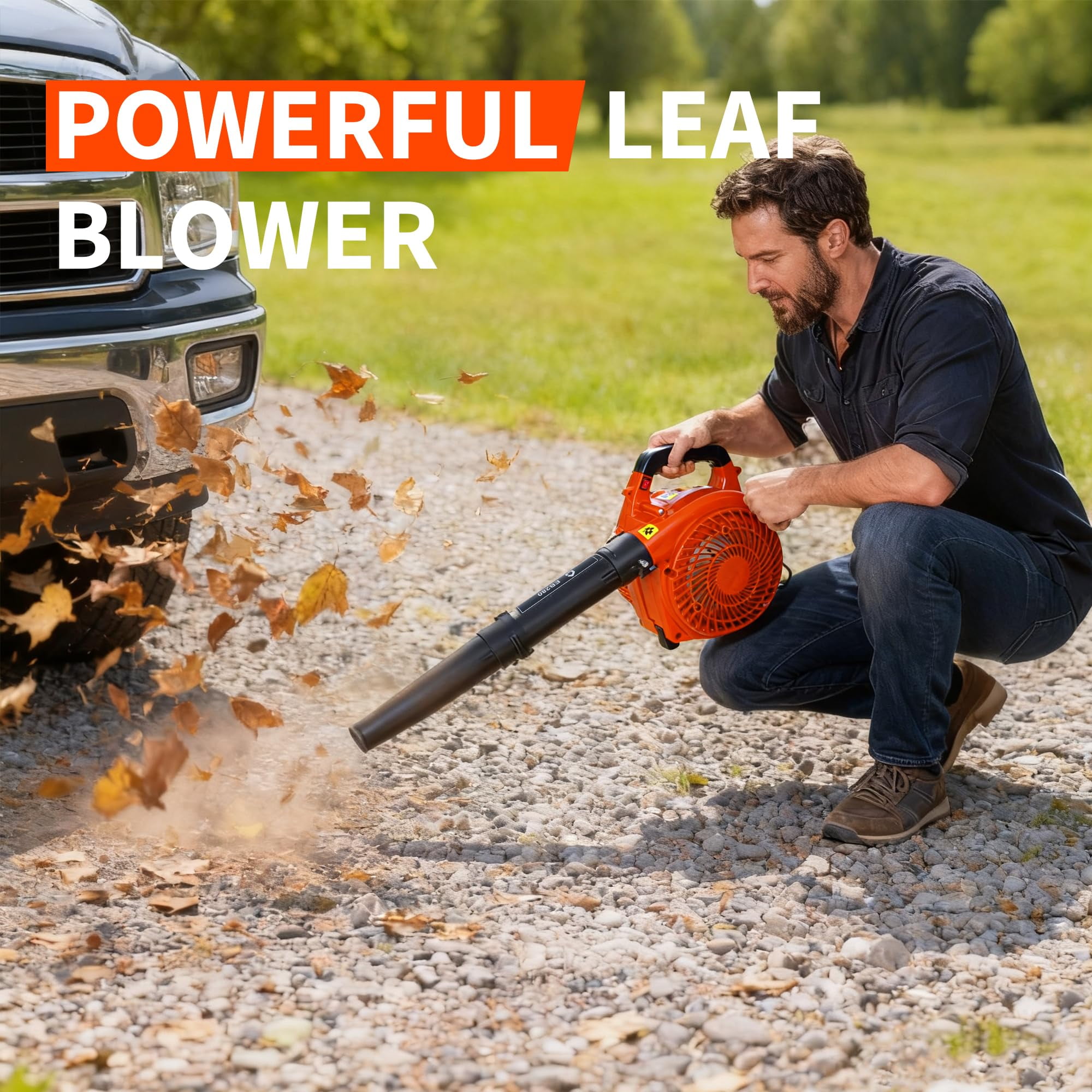 Handheld Leaf Blower, Gas Powered 2-Stroke Engine Leaf Blower for Garden Yard Outdoor 28 CC, 1.1 HP, 490 CFM