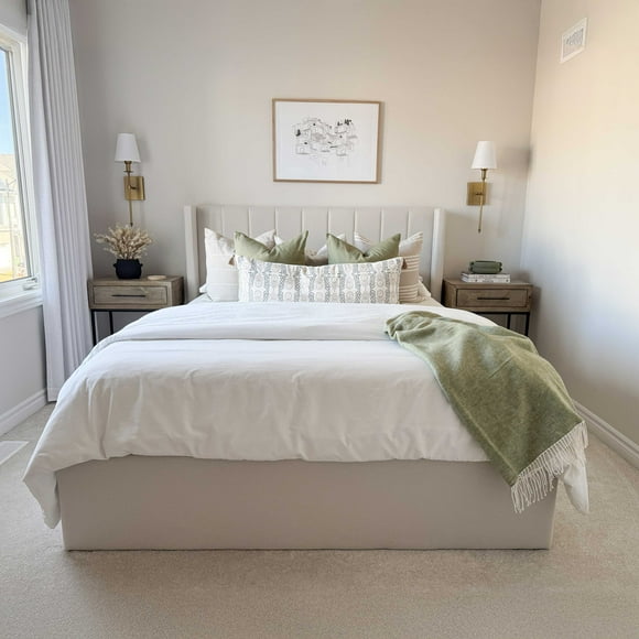 Modern King Bed Frame With Storage, Metal Bed Frame with High Headboard, Wood Slat Support