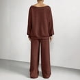 thumbnail image 6 of VV AVEORS Women 2 Piece Outfit Matching Sweat Sets Off The Shoulder Knit Set Lounge Top Wide Leg Sweatpants Tracksuit Brown M, 6 of 7