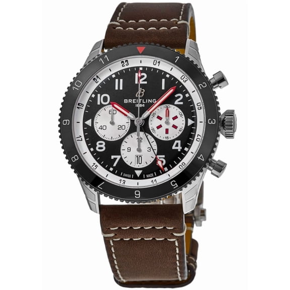 Breitling Super Avi B04 Chronograph GMT 46 Mosquito Black Dial Leather Strap Men's Watch YB04451A1B1X1