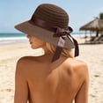 thumbnail image 6 of HONHUZH Summer Hats Womens Crochet Bucket Sun Hat With Bow Wide Brim Breathable Summer Beach Cap, 6 of 7