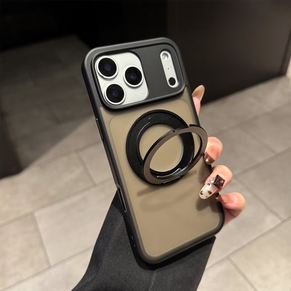 for iPhone 16 Pro Max Case with 360 Rotating Magnetic Ring Kickstand, Men Women Lihgtweight Slim Translucent Frosted Design Soft Silicone Frame Protective Skin-Feel Hard PC Phone Cover, Black