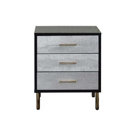 San 19 Inch Glamorous Style Nightstand 3 Drawers Black Silver Gold - Saltoro Sherpi
