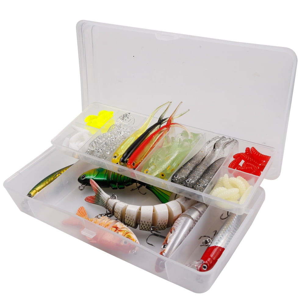 Ascent's Fisherman's Gift Lures Fishing Kit Gift Boxed - 74 pcs Combo Set Including Segmented Lures, Crankbaits, Plastic Worms, Topwater Lures, Tackle Box, Gift Idea for Father, Men, Women, Kids