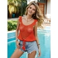 thumbnail image 6 of Womens Summer Crochet Tank Tops Knit Sleeveless Scoop Neck Sweater Vest Boho Hollow Out Cover Ups Orange Red S, 6 of 8