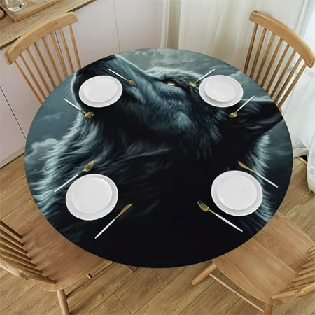 

BCIIG Wolf Moon Clouds Round Table Cover Stain Resistant Washable Indoor Outdoor Kitchen Dining Wedding Parties Fitted 100% Polyester Fiber 46 -50