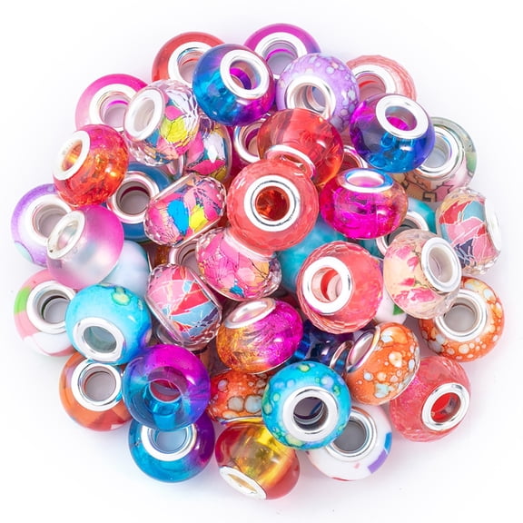 SeekLGT Big Hole Glass Beads Colorful DIY Bracelet Jewelry Making Loose Round Beads Craft Pendant Accessories for Bracelets Necklaces