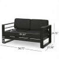 Outdoor Double Seat Sofa, Acacia Wood Frame Leisure Couch for Patio Garden, Teak and Beige