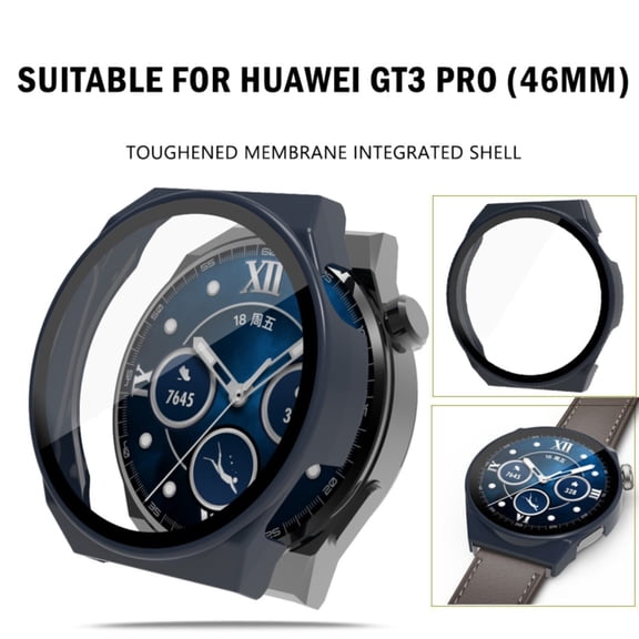 Screen Protector Cover for 46mm Round Smart Watch, Full Protective Case with Glass Film, Hard PC Bumper for Smartwatch Band, Shockproof Scratch Resistant Shell