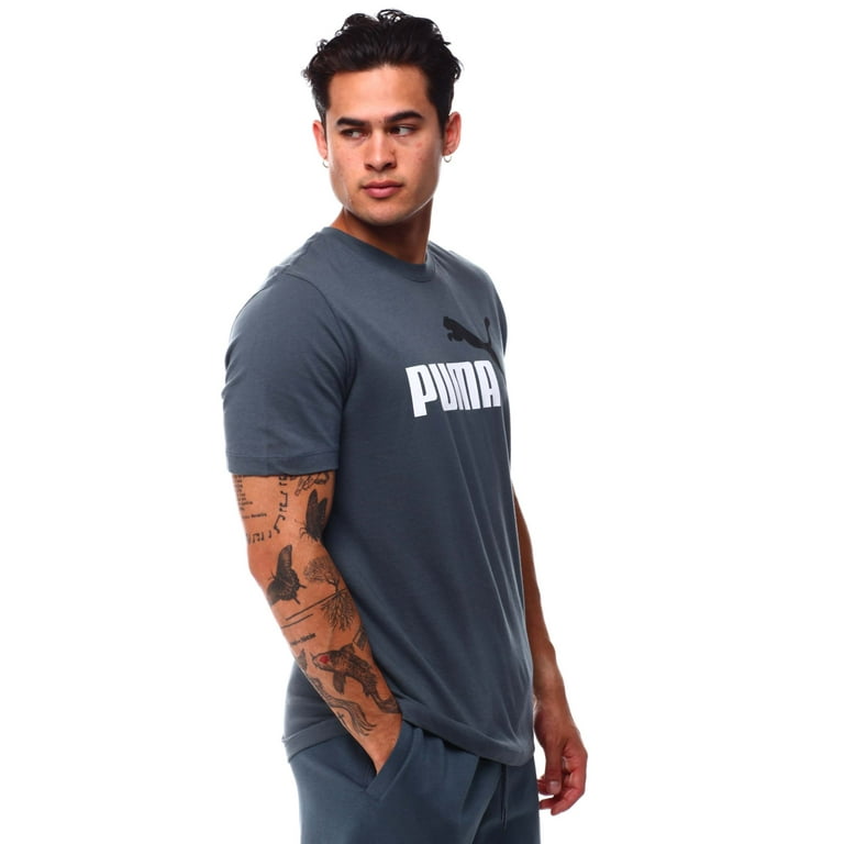 Cotton Blue Puma Mens Round Neck T-Shirt