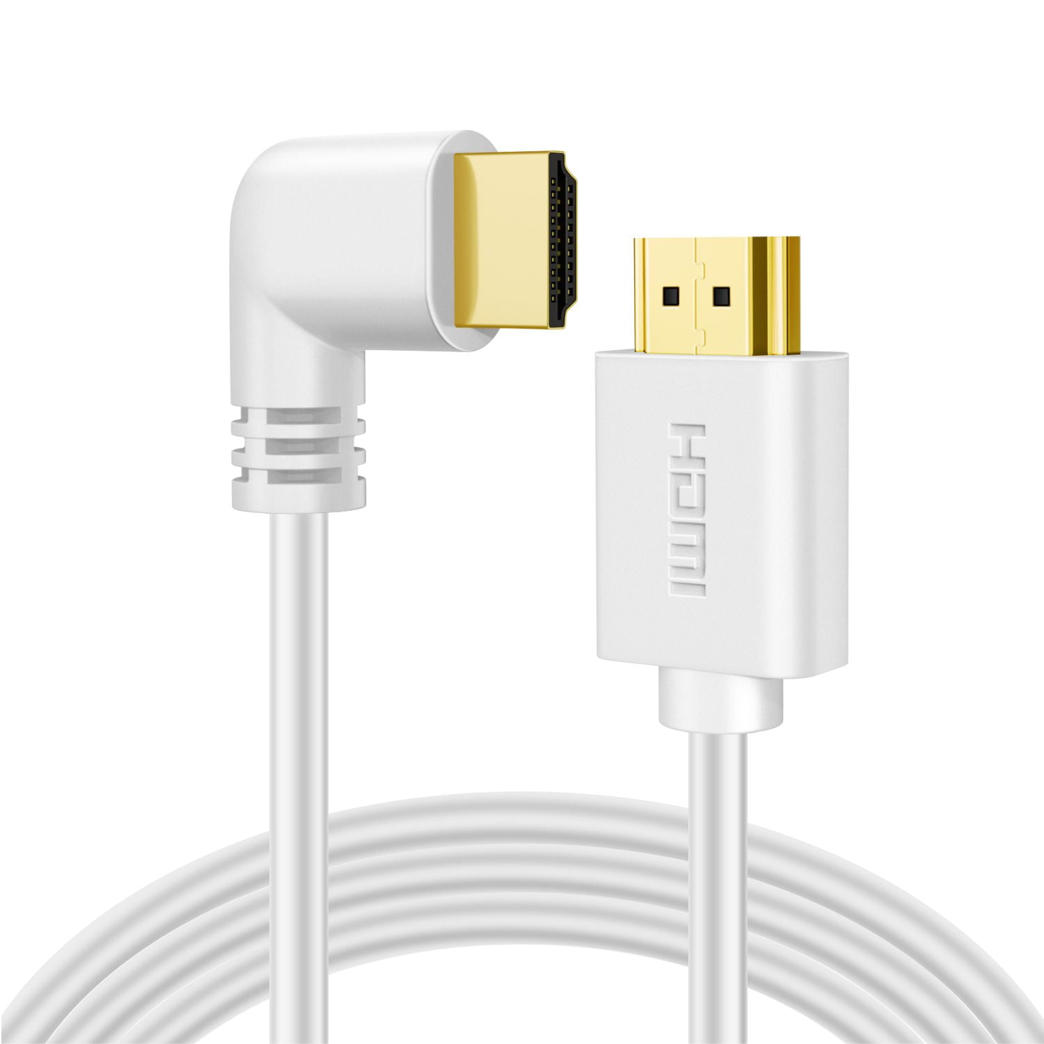 Right Angle HDMI Cable (15 FT) - White High Speed HDMI 2.0 Cord UHD 4K 60hz 2K 2160p Full HD 1080p Quad HD 1440p 3D ARC/eARC Ethernet For Xbox One X / S PS4 Pro / Slim & Apple TV 4K