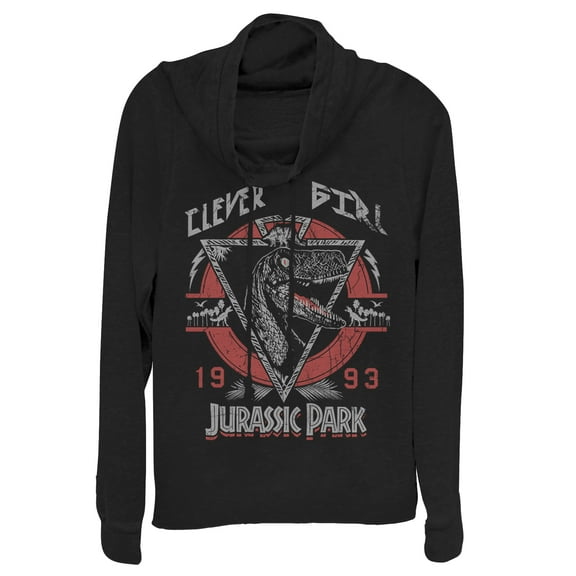 Junior's Jurassic Park Clever Girl  Cowl Neck Sweatshirt Black 2X Large