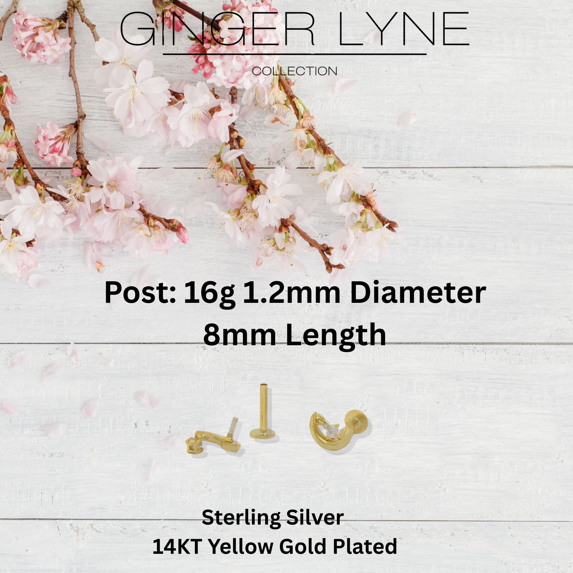 Moon and Star Flat Back Earrings for Women Sterling Silver 16g Cartilage Helix Lobe Body Piercing Stud Ginger Lyne