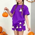 thumbnail image 2 of SERTGUTR Girls' Halloween Outfit Set Short Sleeve Crew Neck Top Elastic Waist Shorts Cute Ghost Print Soft Breathable Homewear School Party Everyday Wear, 2 of 9