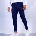 thumbnail image 2 of WTOBBY Men's Slim Fit Casual Dress Pants - Solid Color Straight Leg Jogger Style Trousers for Business Office Wear, Comfortable Professional Design with Stretch Fabric ,Navy M, 2 of 3
