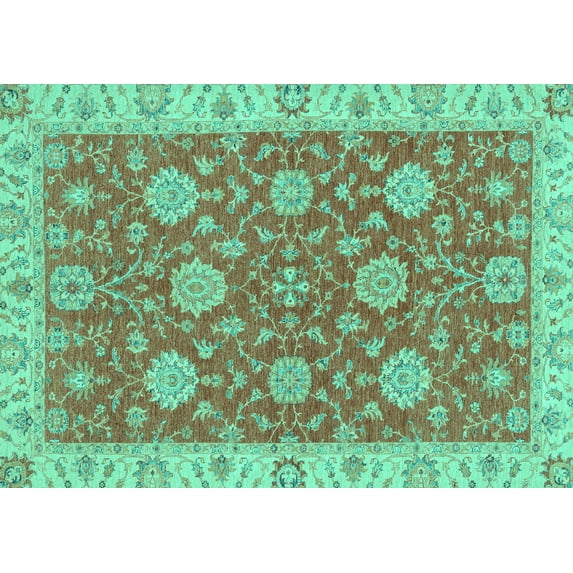 Ahgly Company Machine Washable Indoor Rectangle Oriental Turquoise Blue Traditional Area Rugs, 6' x 9'