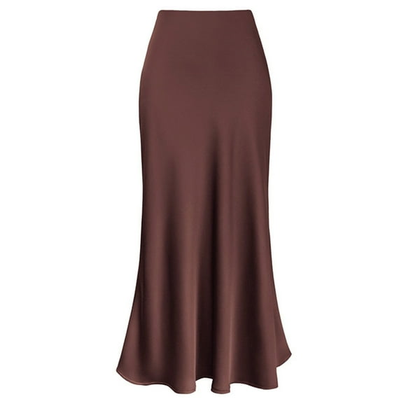 VUPSGEZ Jupe Femme Taille Haute Extensible Robe Satin Unie (Café,m)