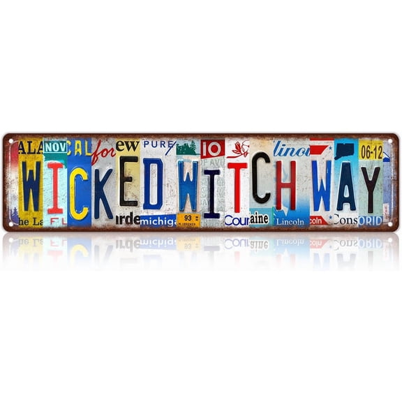 Vintage Wicked Witch Way Wall Decor Street Signs Metal Tin Signs 16 x 4 Inches