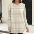 thumbnail image 6 of Women's Round Neck Casual Long Sleeve Plush Plaid Print Dress for Winter Lounging and Casual Outfits,Khaki,XL, 6 of 7