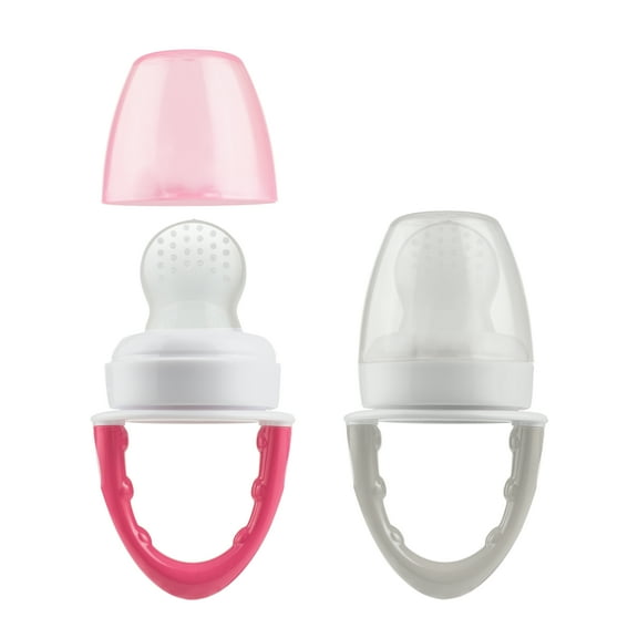 Dr. Brown's Designed to Nourish, Fresh Firsts Silicone Feeder, Solid Food Feeding, Pink/Gray, 2 Pack