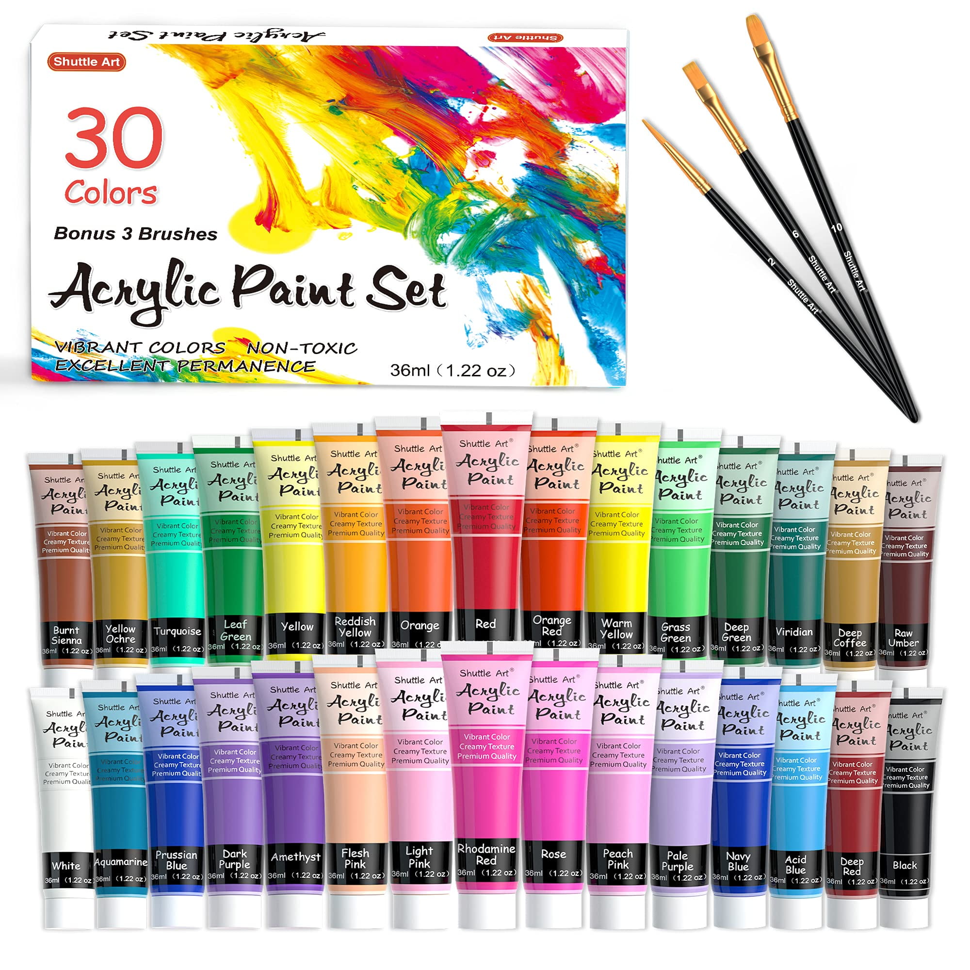 Acrylic Paint Set, Shuttle Art 30 Colors Acrylic Paint in Tubes (36ml