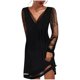 thumbnail image 1 of Vestido camisero para mujer Perspectiva de malla transparente Manga larga Cuello en V Mini vestidos cortos Pompotops hdfakjf1557, 1 of 5