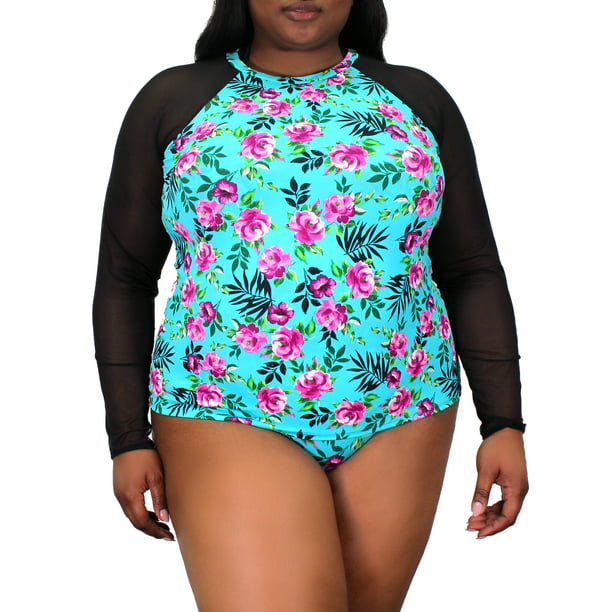 100 Degrees Womens Plus Size Rash Guard Swimsuit Cover-up - Walmartcom