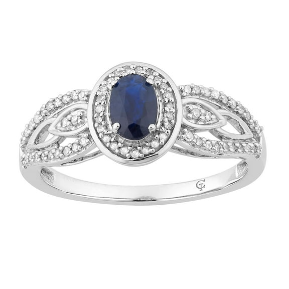 10k White Gold Sapphire & 1/4 Carat T.W. Diamond Oval Halo Ring