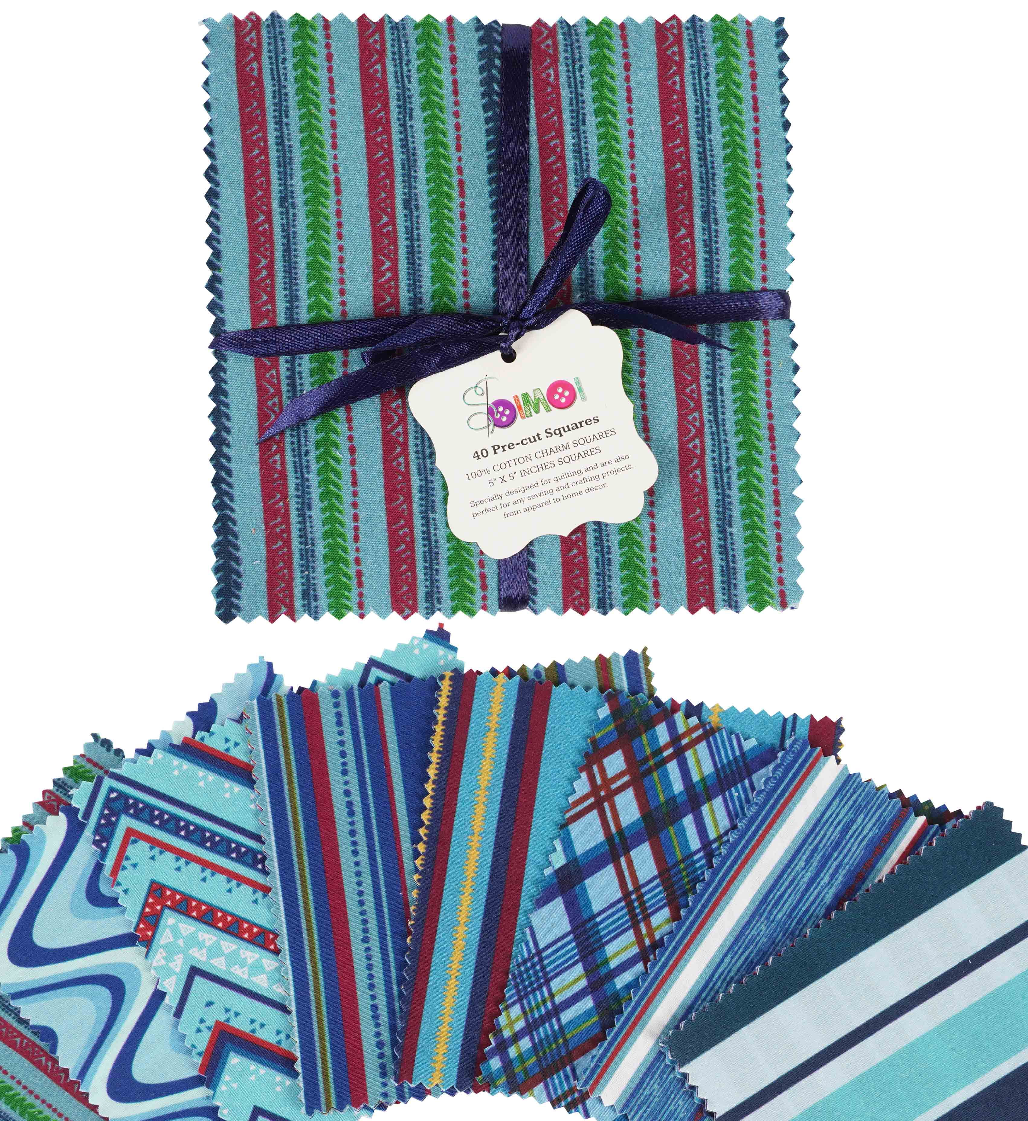 Soimoi Check Print&nbsp;Precut 10-inch Cotton&nbsp;Fabric&nbsp;Quilting&nbsp;Squares&nbsp;Charm Pack DIY Patchwork Sewing Craft-Blue