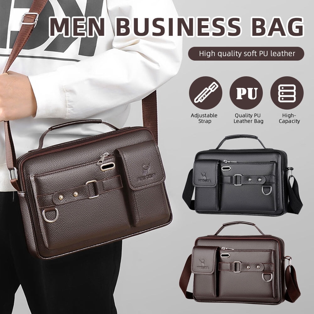 Men's Shoulder Messenger Bag PU Leather Handbag Business Crossbody Bag Briefcase