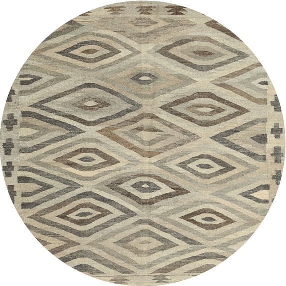 Ahgly Company Indoor Round Contemporary Khaki Green Southwestern Area Rugs, 6' Round