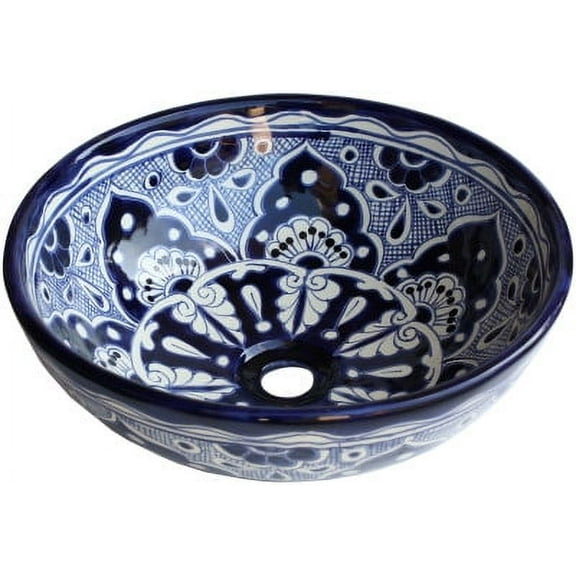 Blue Round Ceramic Talavera Vessel Sink