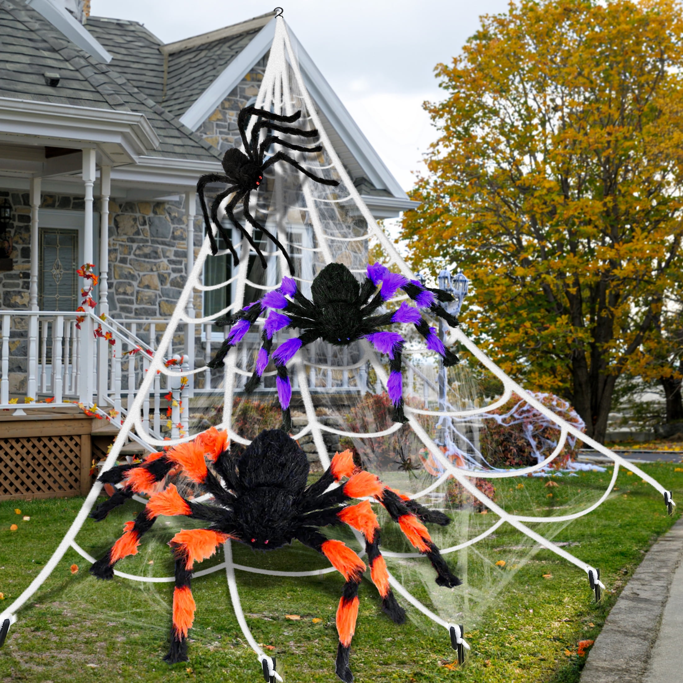 Gadpiparty 39 Pcs Halloween Spider Halloween Party Hairy Spider Web Creepy  Spider Web Giant Cobweb Webbing Halloween Giant Spider Toys for Outside