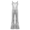 thumbnail image 3 of YIZYIF Kids Girls Shiny Metallic Gymnastics Jumpsuit Adjustable Straps Bell-Bottomed Full Bodysuit Dancewear Silver 16, 3 of 7