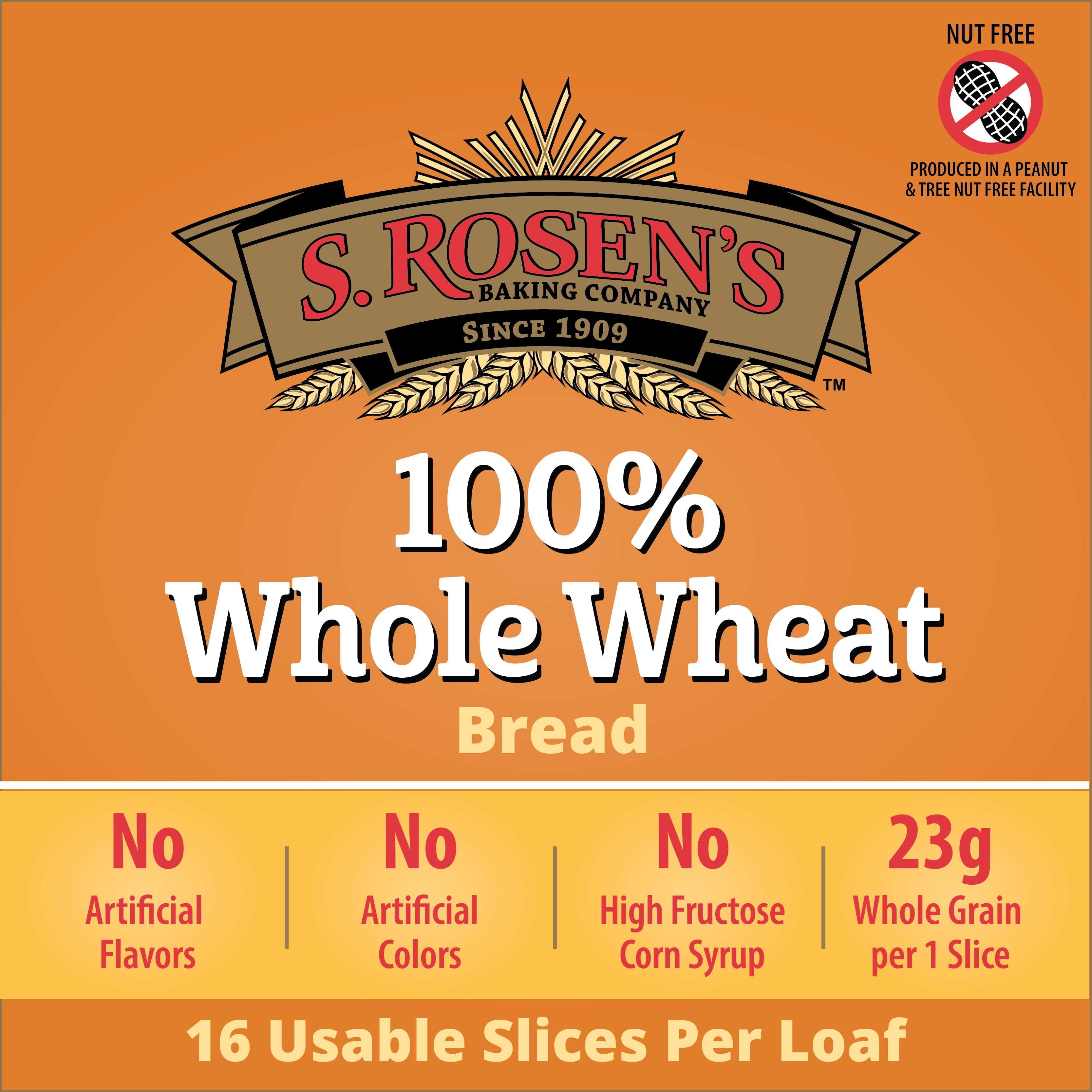 S. Rosen's 100% Whole Wheat Bread, 24 oz. Loaf, Fresh
