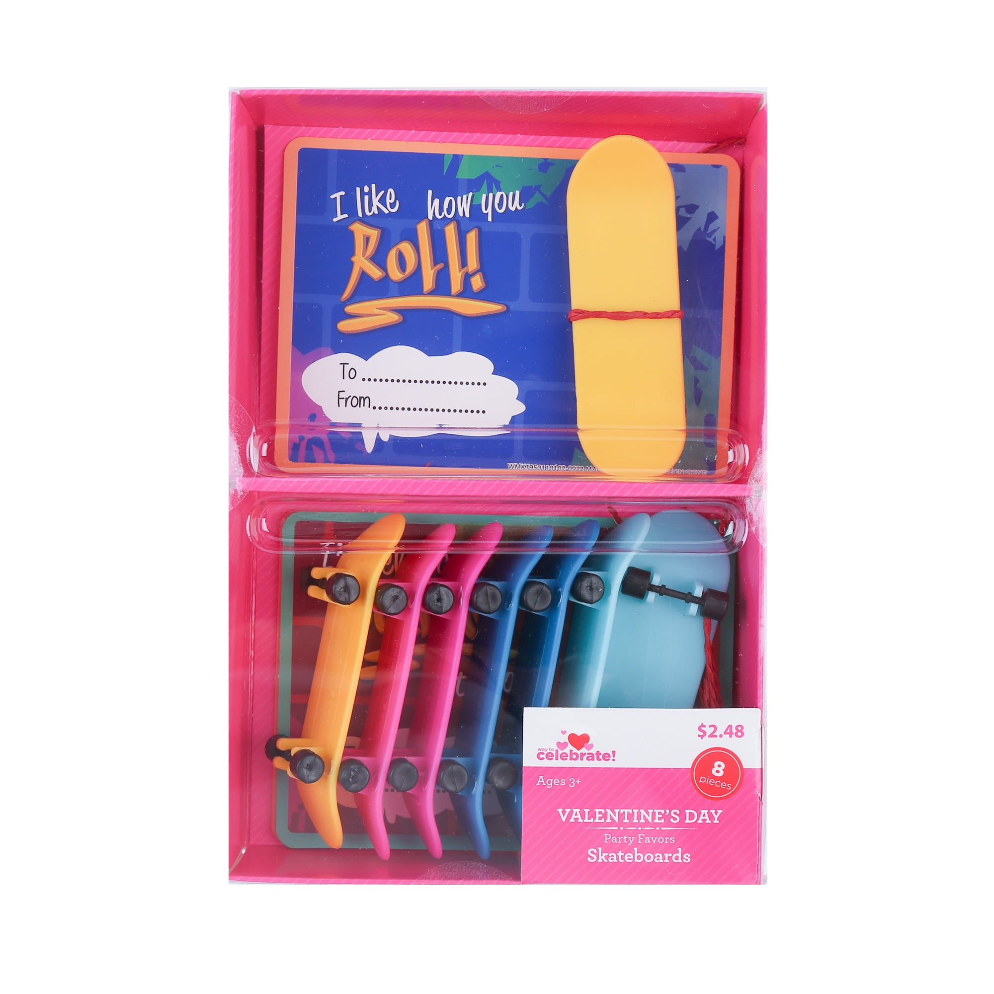 WAY TO CELEBRATE! Way to Celebrate 8 Skateboard, Party Favors, 8 Count. Pink, Yellow, Blue and Teal Color. Plastic