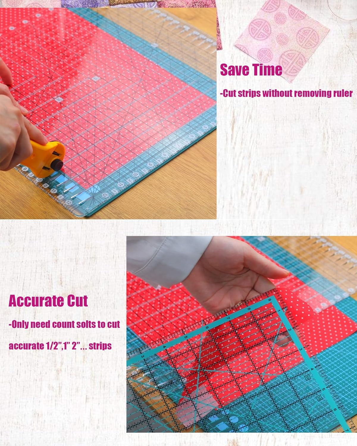 Rongsi Quilting Ruler- 12.5 * 12.5" Slotted Rulers for Quilting and Sewing Quilt Strip Rulers for Fabric Precise Cutting