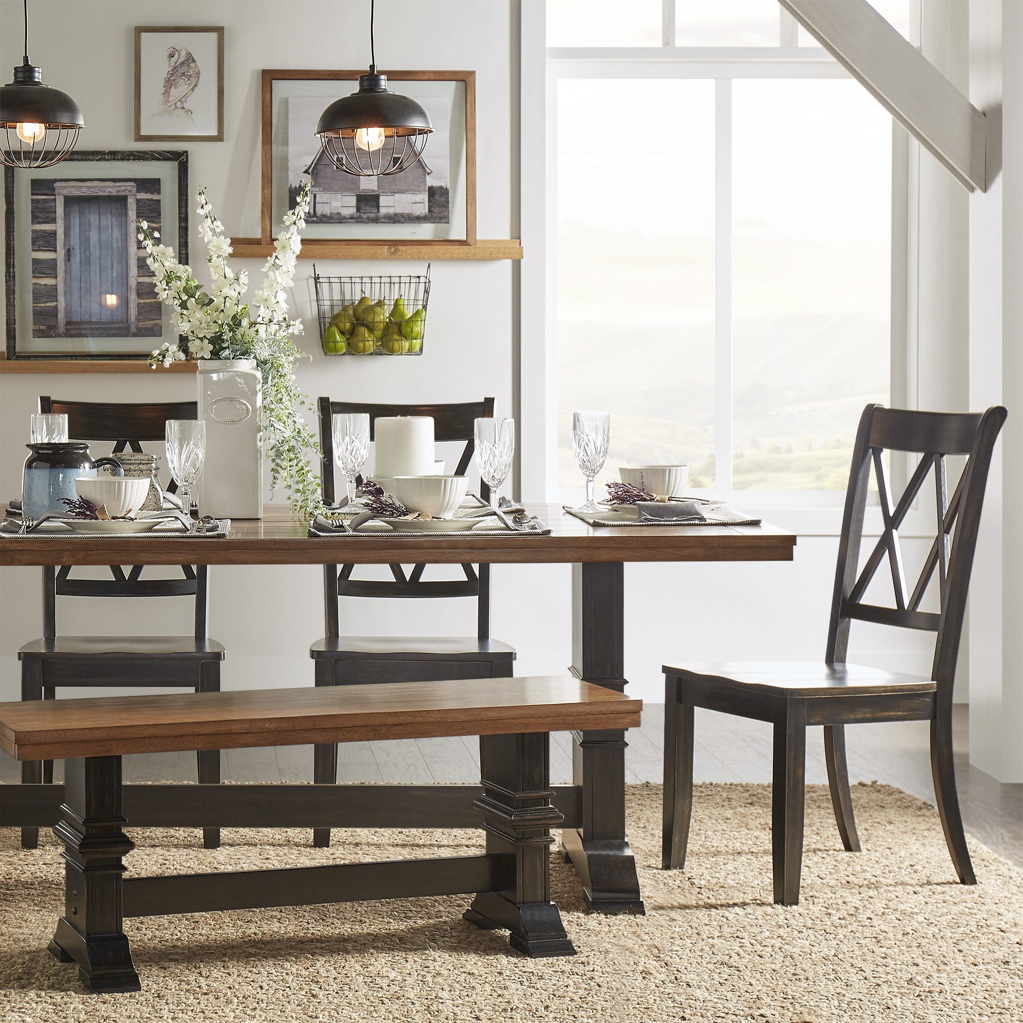 Inspire Q Eleanor Black Farmhouse Trestle Base 6 Piece Dining Set X Back By Classic