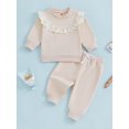 thumbnail image 2 of Suealasg Infant Baby Girls Outfits Toddler Girls Fall Winter 2Pcs Clothes 6M 1T 2T 3T Long Sleeve Lace Crew Neck Sweatshirt Sweatpants Sets, 2 of 7