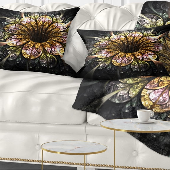 Designart Dark Golden Fractal Flower Digital Art - Floral Throw Pillow - 12x20